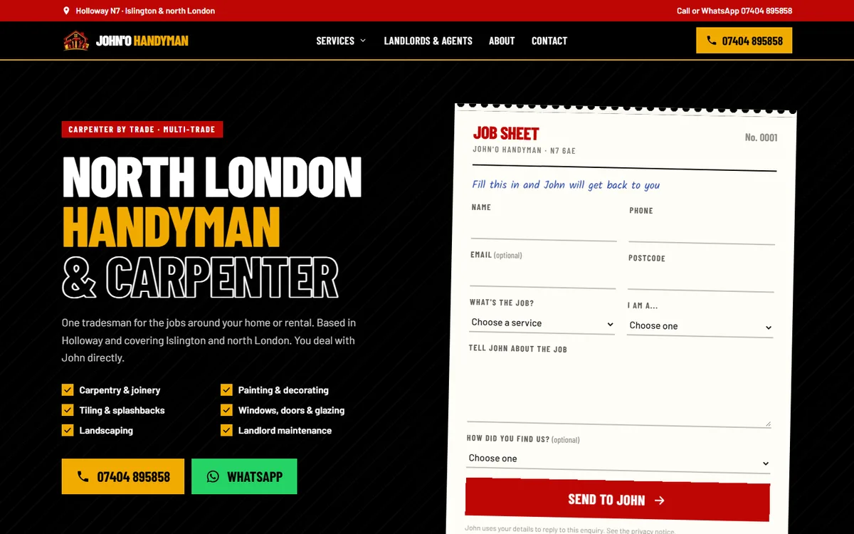 The John'O Handyman website, designed and built by OmniFound